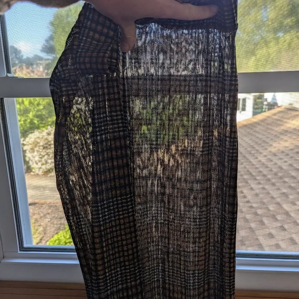 Zara Palazzo Pants Brown Plaid Wide-Leg Cropped Womens Small